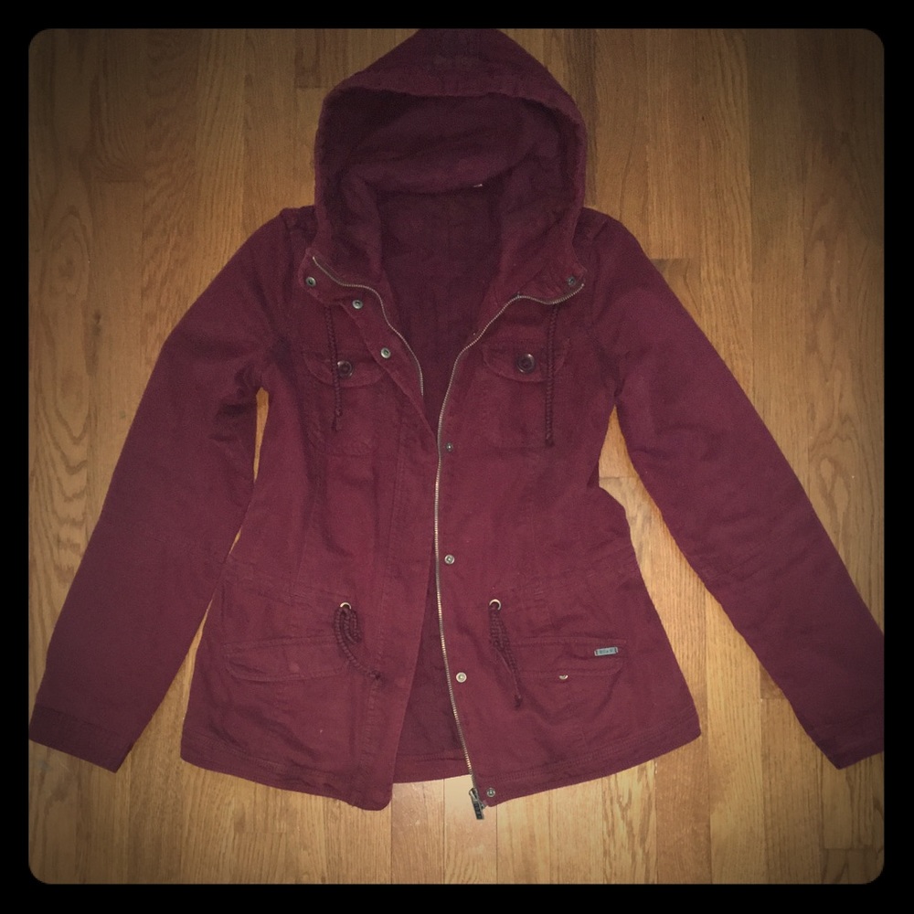 Roxy burgundy canvas hooded lined coat 🧥🍁🔥
